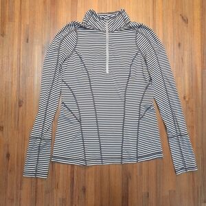Zella Athletic Running Striped Grey/White Long Sleeve Top